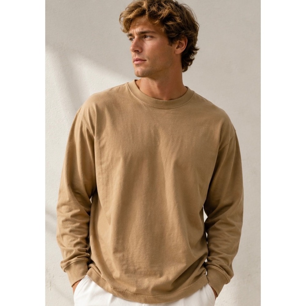 Neutral Sweatshirt Men Large Tan Made In India Soft Relaxed Casual 6A Axis Retro